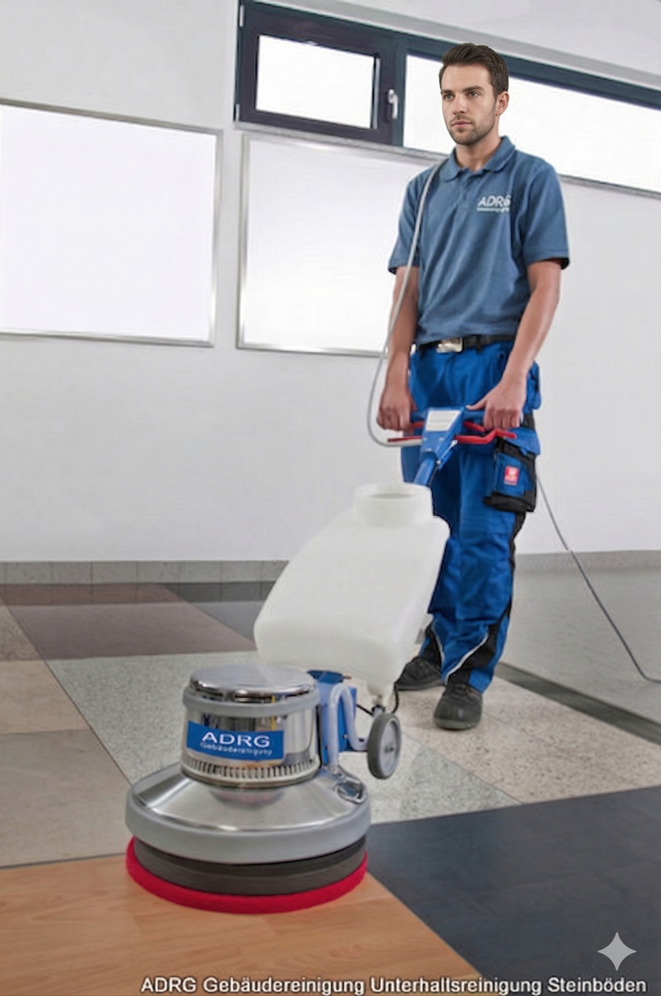 Grundreinigung von Bodenflächen mit Einscheibenmaschine